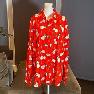 Men’s Christmas Snowman Long Sleeve Casual Dress Shirt Size L NWOT